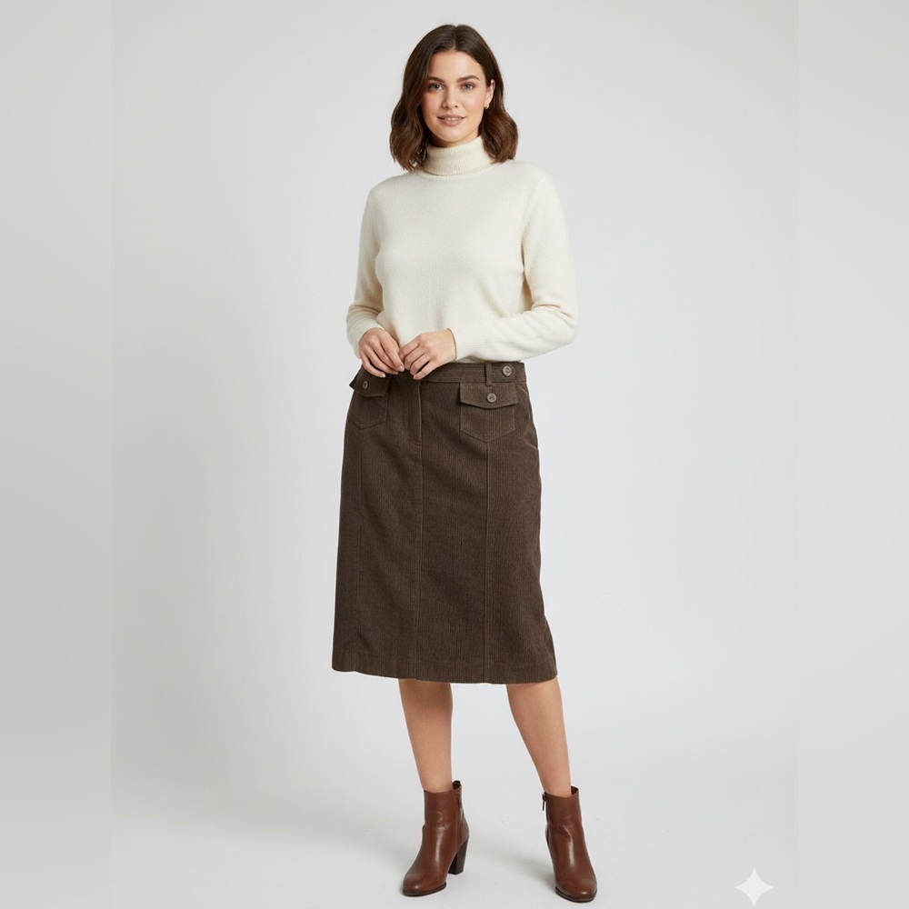 NWT Della Spiga, Italy, Brown Corduroy Pencil Skirt - Size 14 - Quiet Luxury - Picture 5 of 12